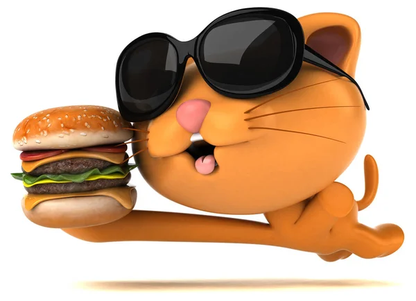 Hamburgerli Eğlenceli Kedi Görüntü — Stok fotoğraf