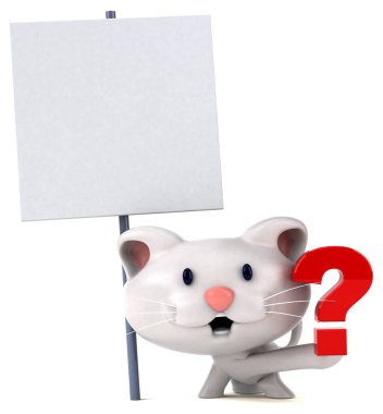 Sorusu olan eğlenceli kedi - 3D Görüntü