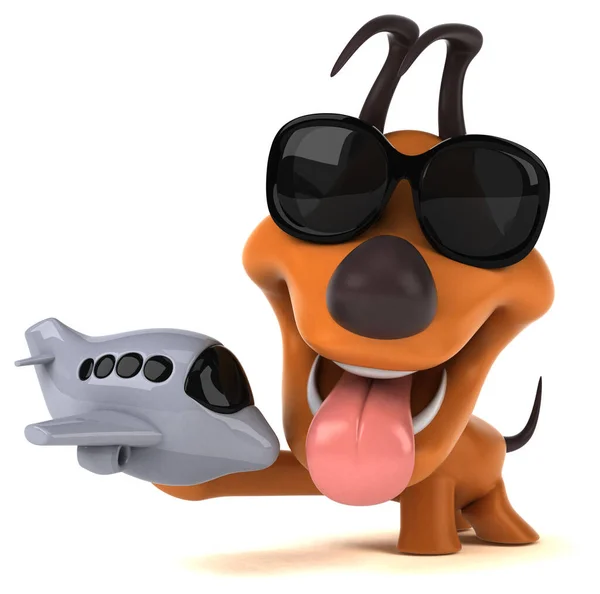 飛行機で楽しむ犬 3Dイラスト — ストック写真