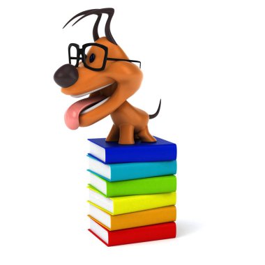 Kitaplı eğlenceli köpek - 3D İllüstrasyon