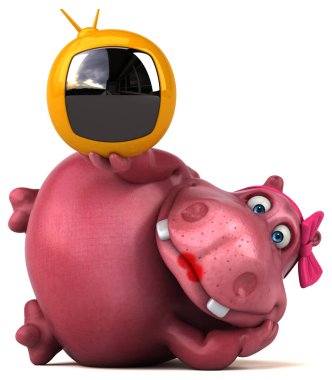 Televizyonlu Pembe Hippo - 3D Görüntü