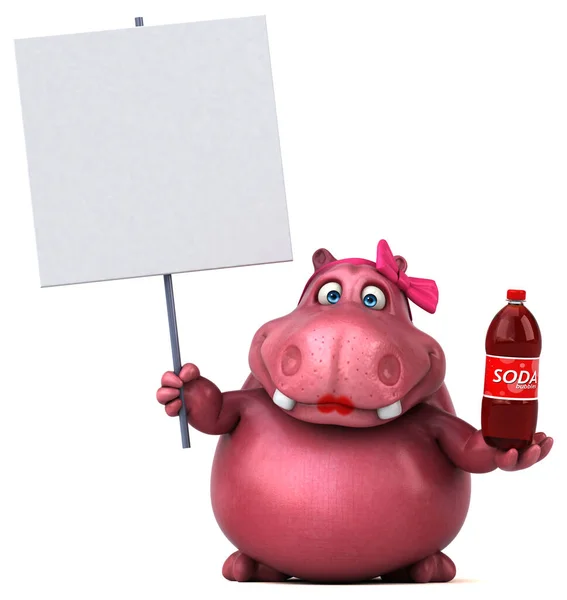 Pink Hippo Com Refrigerante Ilustração — Fotografia de Stock