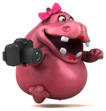 Kameralı Pembe Hippo - 3D Görüntü