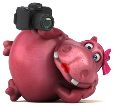 Kameralı Pembe Hippo - 3D Görüntü