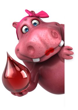 Damlalı Pembe Hippo - 3B Görüntü