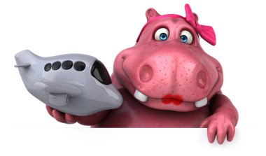 Uçaklı Pembe Su Aygırı - 3D Görüntü