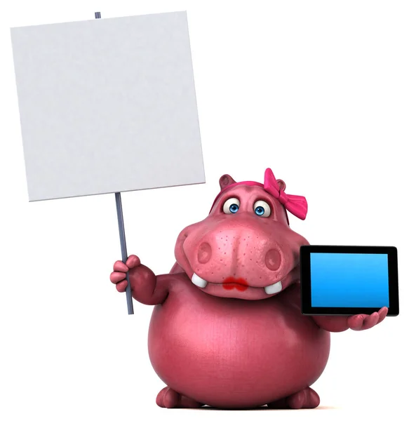 Hipopótamo Rosa Con Tableta Ilustración —  Fotos de Stock