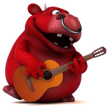 Gitarlı eğlenceli kırmızı boğa - 3D Görüntü