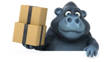 Kutuları olan eğlenceli goril - 3D Görüntü