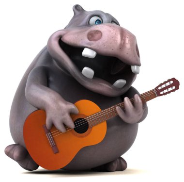 Gitarlı eğlenceli su aygırı - 3D Görüntü