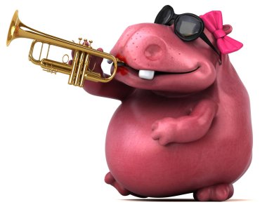 Pembe Hippo çalıyor - 3D Görüntü