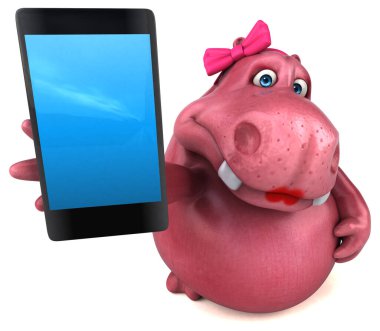 Akıllı telefonlu Pembe Hippo - 3D Görüntü