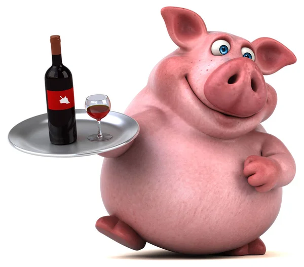 Fun pig  with wine  - 3D Illustration