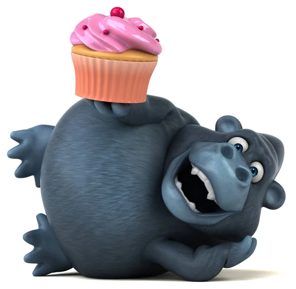 Fun Gorilla Mit Cupcake Illustration — Stockfoto