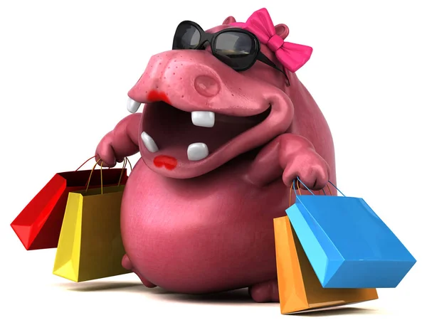 バッグ付きピンクのヒッポ 3Dイラスト — ストック写真