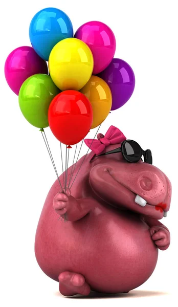 Roze Hippo Met Ballonnen Illustratie — Stockfoto