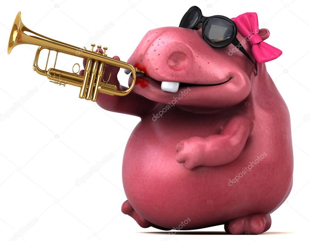 Pink Hippo playing - 3D Illustration