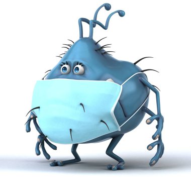 Maskeli bir karikatür mikrobunun eğlenceli üç boyutlu çizimi