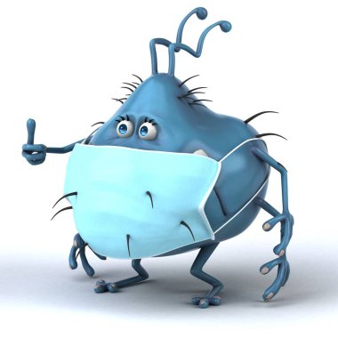 Maskeli bir karikatür mikrobunun eğlenceli üç boyutlu çizimi