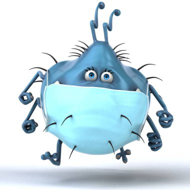 Maskeli bir karikatür mikrobunun eğlenceli üç boyutlu çizimi