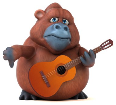 Gitarlı eğlenceli orangutan - 3D İllüstrasyon