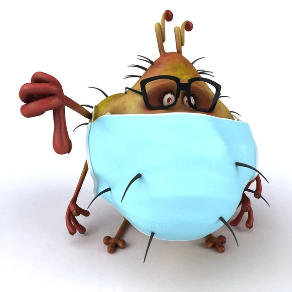 マスク付きの漫画の微生物の楽しい3Dイラスト — ストック写真
