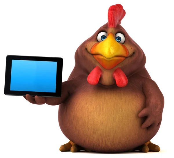 Fun chicken  with tablet - 3D Illustration