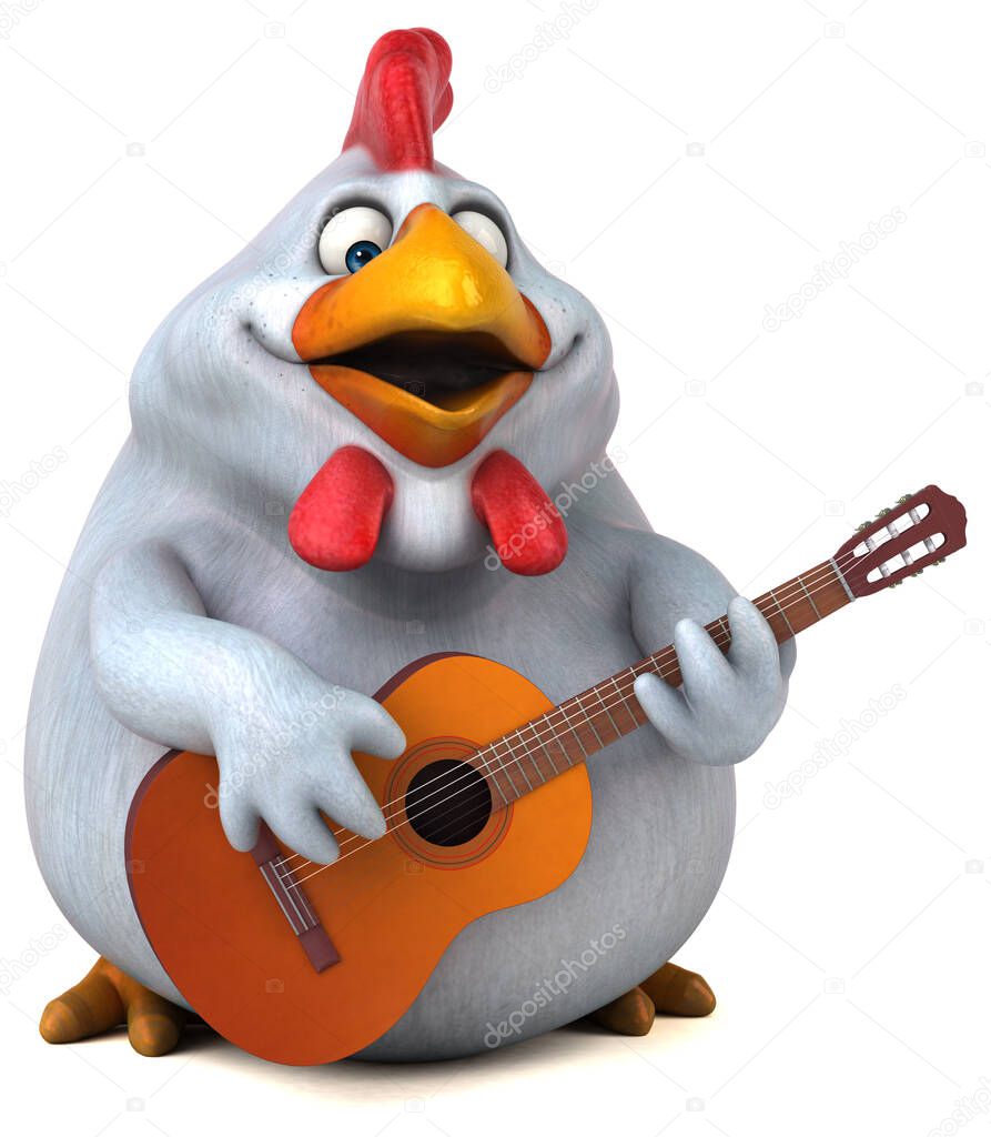 Fun chicken with guitar  - 3D Illustration