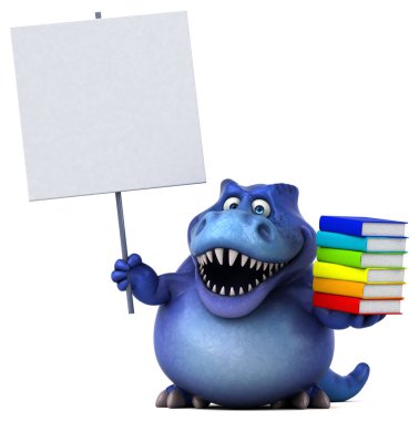 Kitaplı eğlenceli dinozor - 3D İllüstrasyon