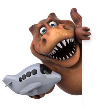 Eğlenceli Trex ile uçak - 3d çizim