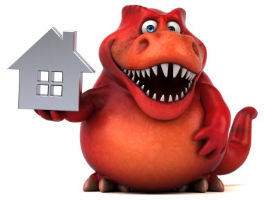 Evle eğlenceli dinozor - 3D İllüstrasyon