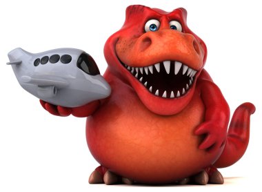 Uçakla eğlenceli dinozor - 3D Görüntü