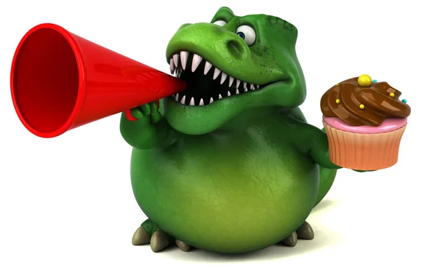 Rolig Dinosaurie Med Cupcake Illustration — Stockfoto