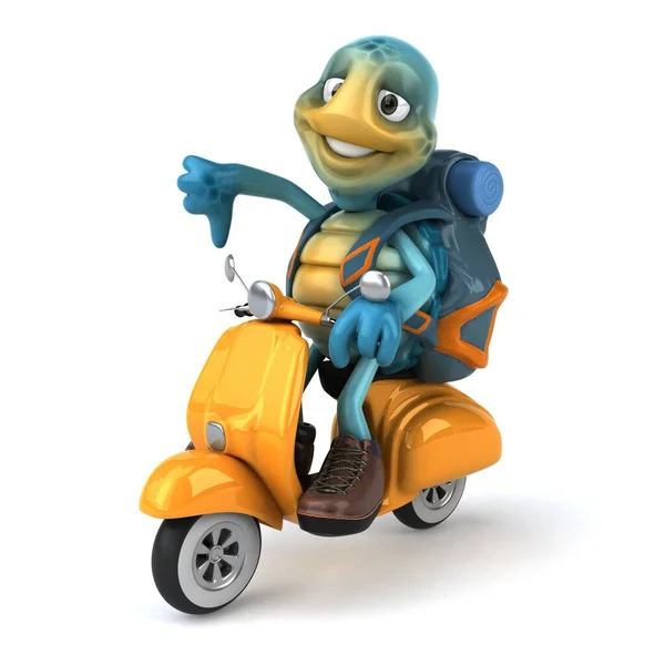 Divertida Ilustración Una Tortuga Azul Scooter — Foto de Stock