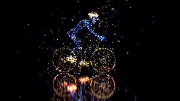 Illustration Des Fahrradfahrens Mit Abstrakter Kunst Auf Schwarzem Hintergrund — Stockvideo