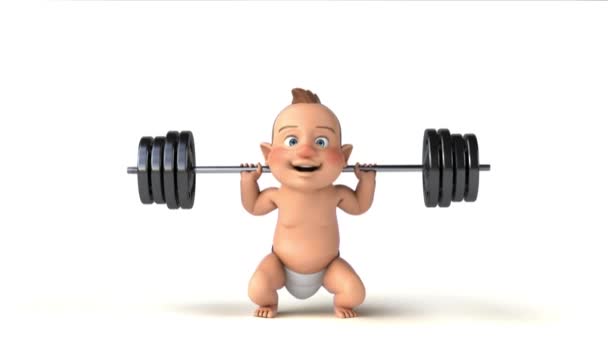 Lustige Animation Eines Cartoon Babys Mit Gewichten Beim Kniebeugen — Stockvideo