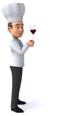 Şaraplı bir çizgi film şefinin 3 boyutlu eğlenceli bir çizimi. 