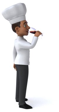 Şaraplı bir karikatür şefinin 3 boyutlu eğlenceli çizimi - 3 boyutlu resim