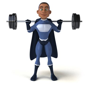 Ağırlıkları olan bir süper kahramanın 3 boyutlu eğlenceli çizimi