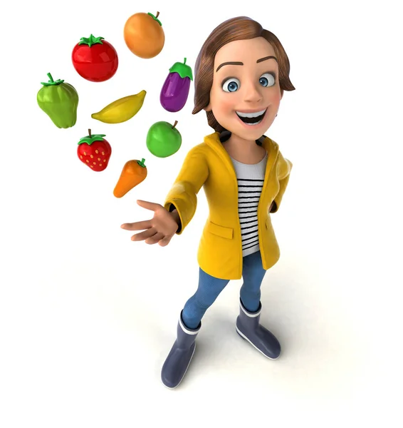 Fun Illustration Eines Cartoon Teenager Mädchen Mit Früchten — Stockfoto