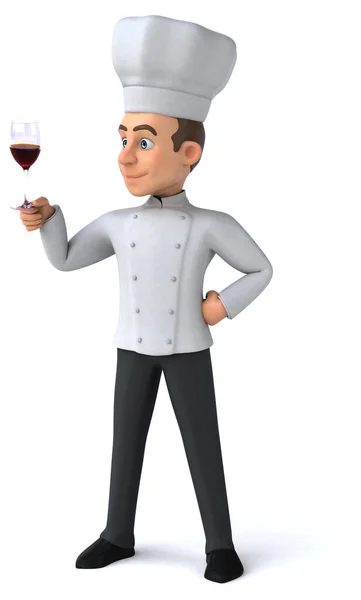 Diversión Ilustración Chef Dibujos Animados Con Vino —  Fotos de Stock