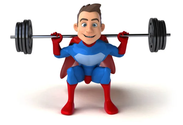 卡通超级英雄与重量的有趣3D插图 — 图库照片
