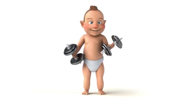 Leuke Animatie Van Een Cartoon Baby Met Halters — Stockvideo