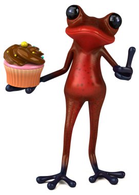 Kek ile eğlenceli kırmızı kurbağa - 3D Görüntü