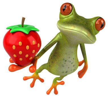 Çilekli eğlenceli kurbağa - 3D Görüntü