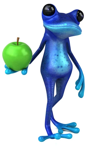 Fun Blue Frog Apple Illustration — Stock Photo, Image