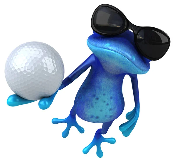 ボールと楽しい青いカエル 3Dイラスト — ストック写真