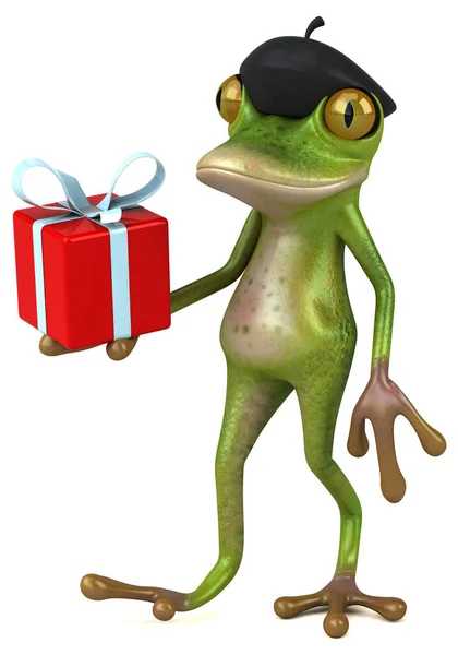 Lustiger Französischer Frosch Mit Geschenk Illustration — Stockfoto