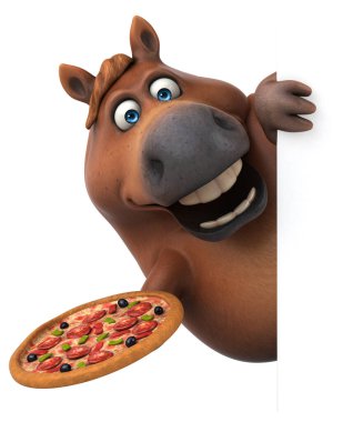 Pizza ile eğlenceli at - 3D Görüntü