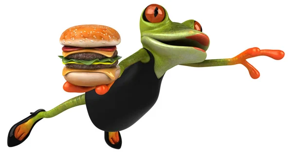 Fun Béka Hamburgerrel Illusztráció — Stock Fotó